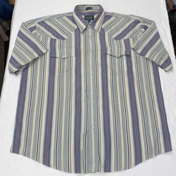 Men's Shirt 3XLT Western Snap Lightweight Blue Red Faded Stripe Pockets Rodeo - Picture 1 of 10